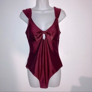 Cupshe Tie Front Shimmer Dark Red Swimsuit XL